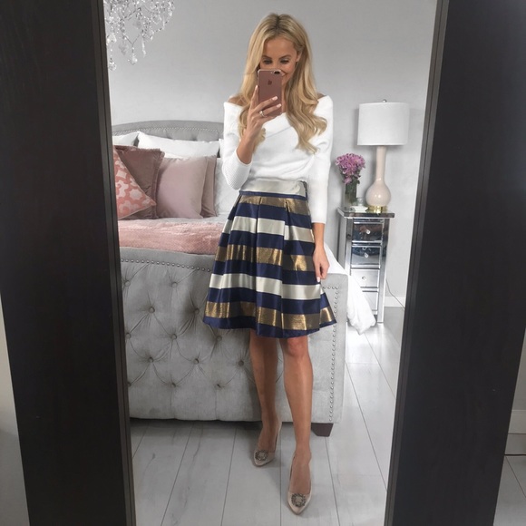 LAST 2!!! Striped Pleated Midi Knee-Length Skirt - Picture 5 of 8